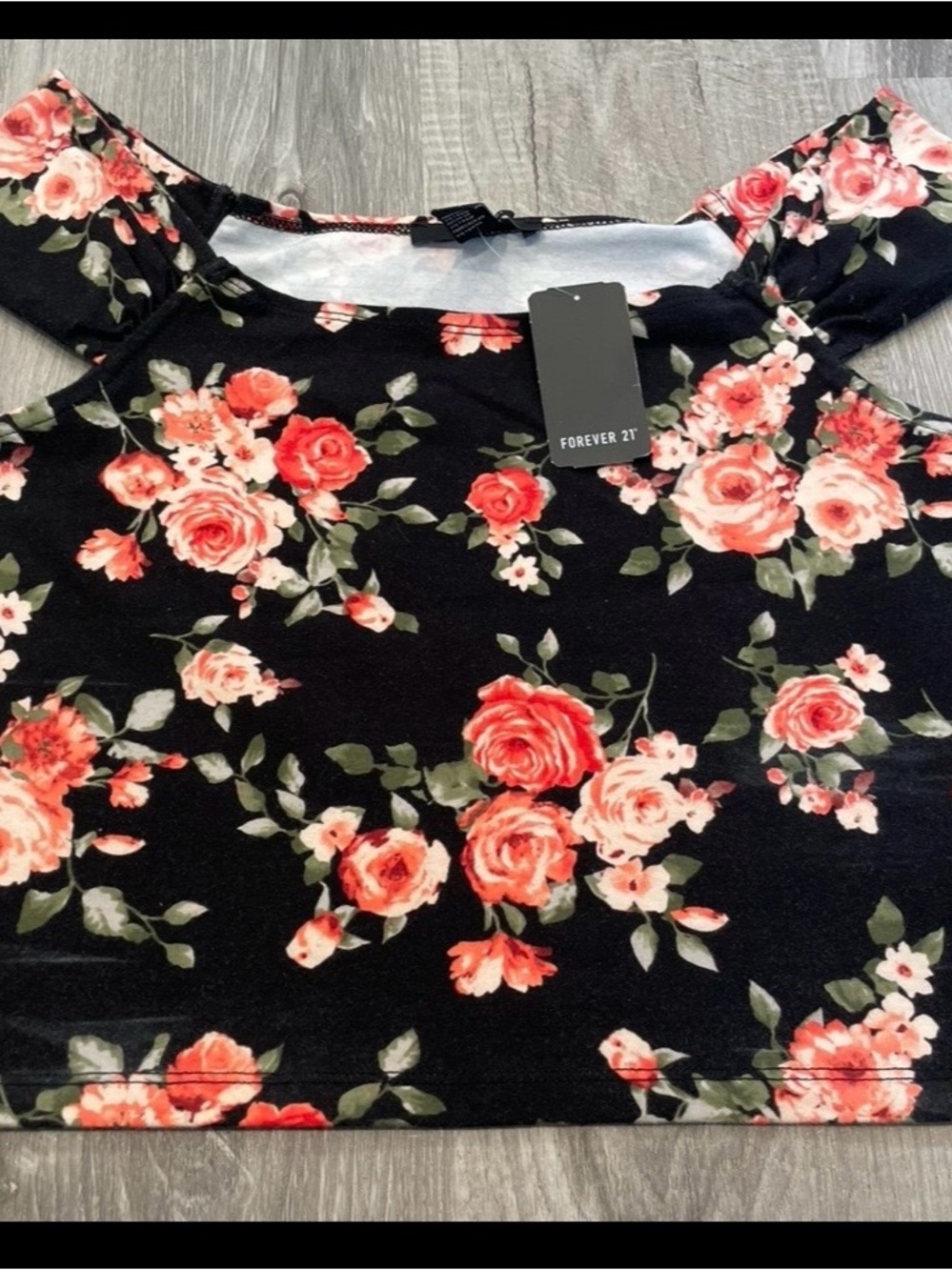 Forever 21 Black Floral Off the shoulder Crop Top